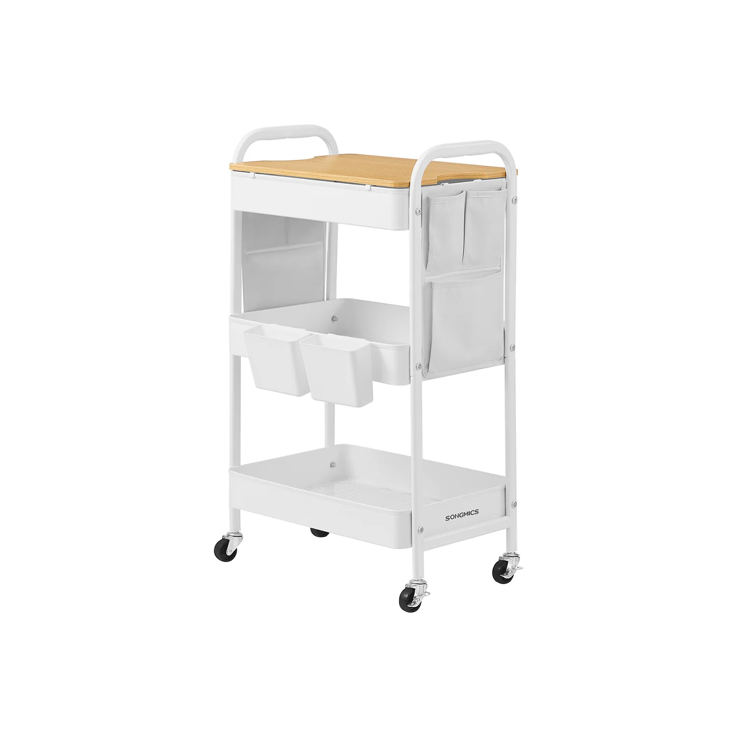 Carrello con Piano d’Appoggio Contenitori Pensili Rimovibili Tasche Laterali - Image 2
