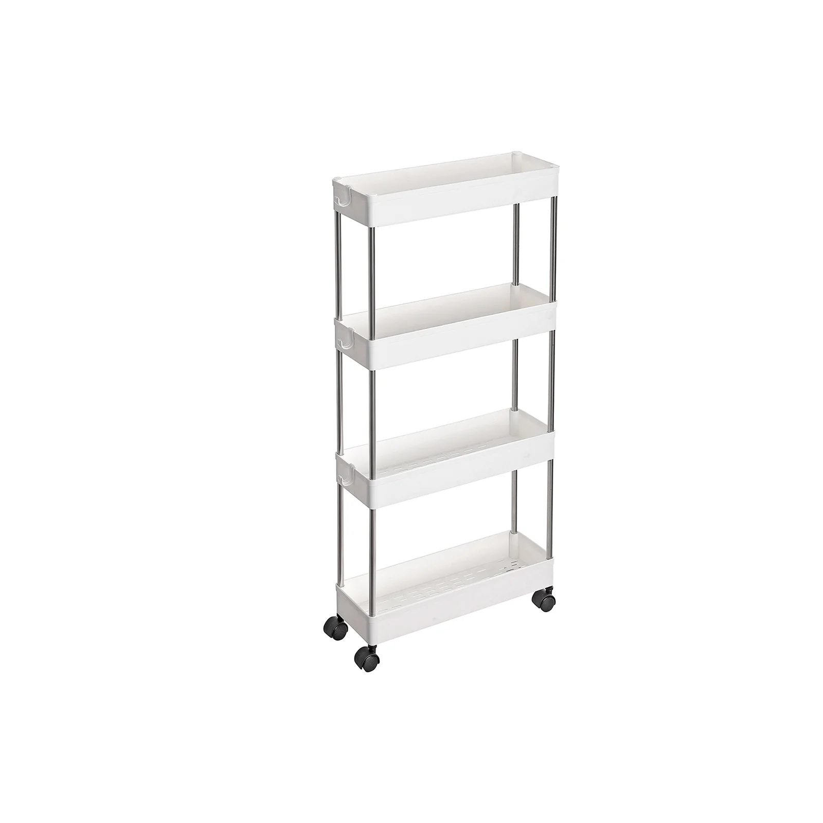 Carrello Portaoggetti con 4 Ripiani Mobili in Plastica 42 x 13,5 x 87 cm Bianco