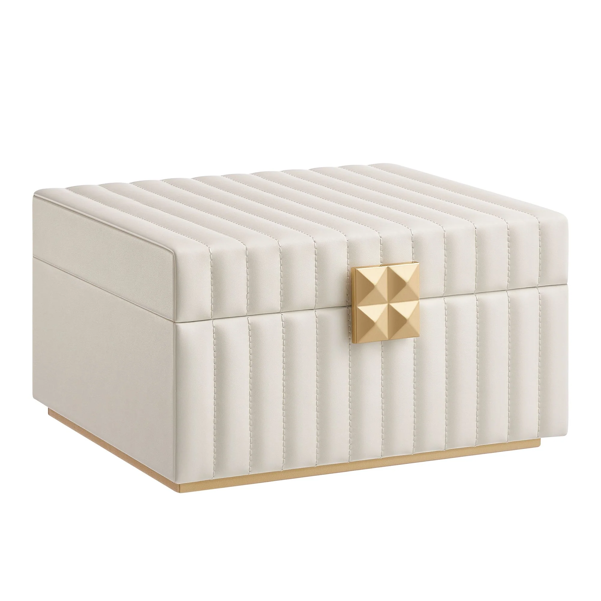 SONGMICS HOME Collezione ANAH - Portagioie a 2 Livelli, Portagioie con Specchio, Vassoio Rimovibile per Gioielli, PU con Cuciture, Effetto Galleggiante, 21,5 x 24 x 13,5 cm