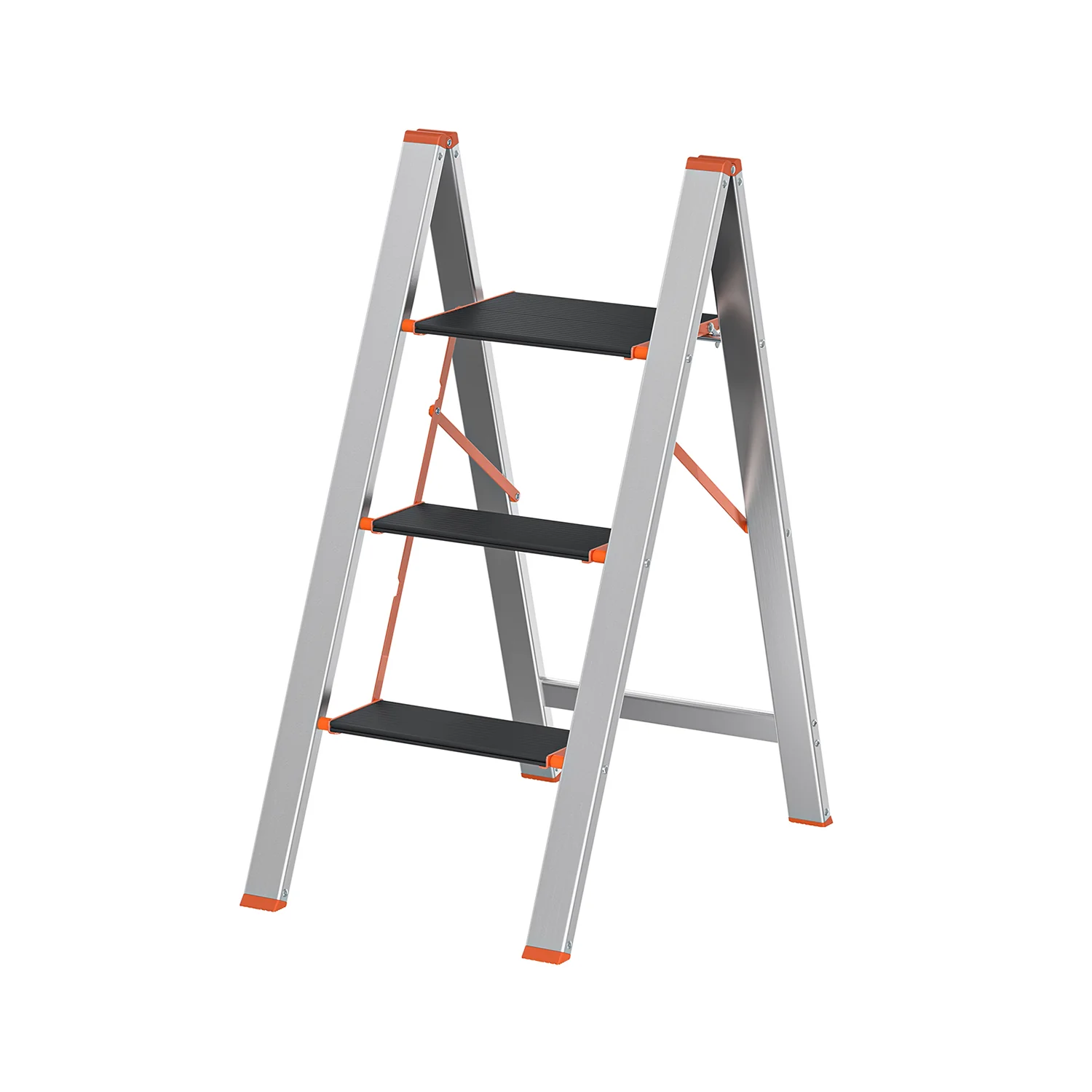Scala a 3 Gradini Pieghevole di Alluminio Argento