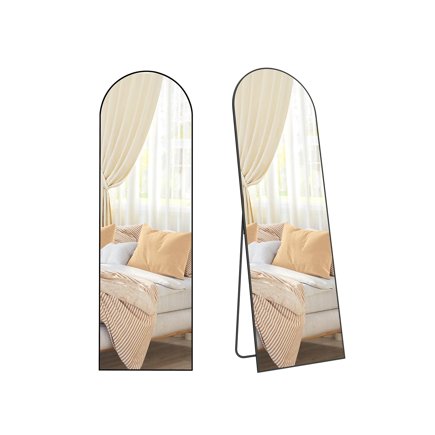 Specchio ad Arco a Figura Intera con Supporto 160 x 50 cm Nero Inchiostro