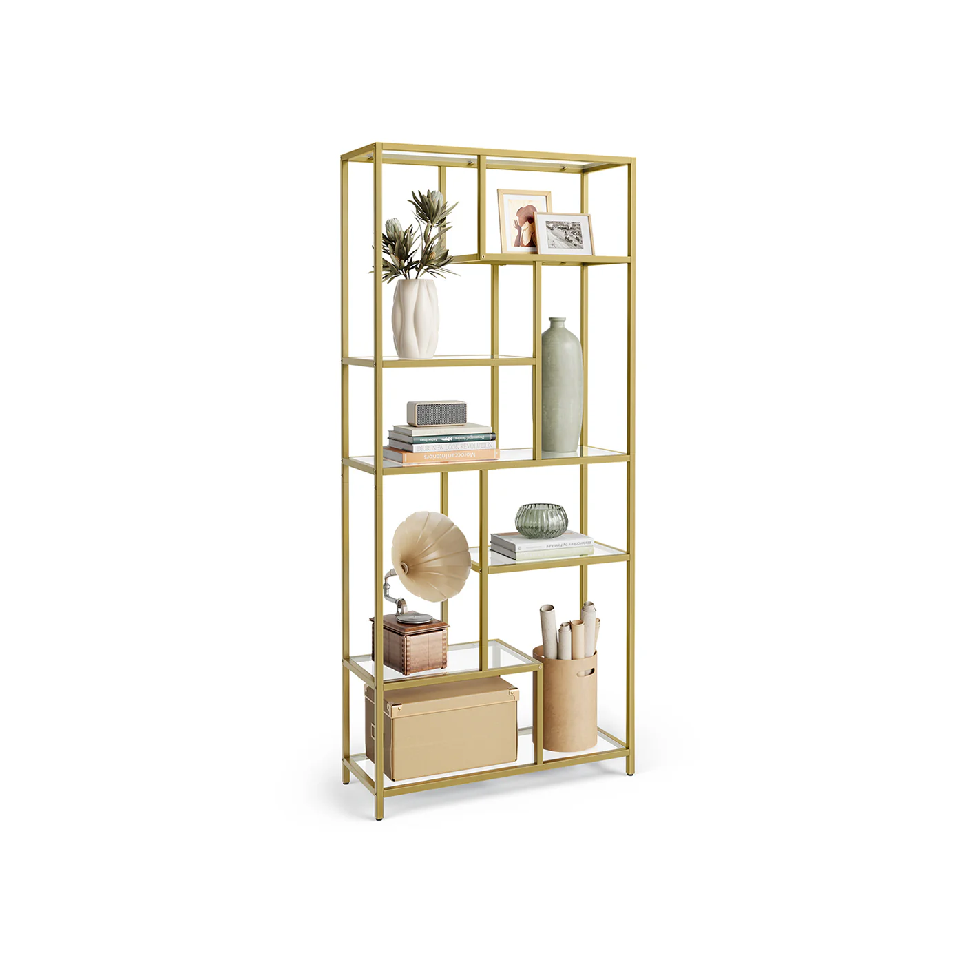 Libreria Scaffale Verticale Porta Piante in Vetro Temperato Studio Soggiorno