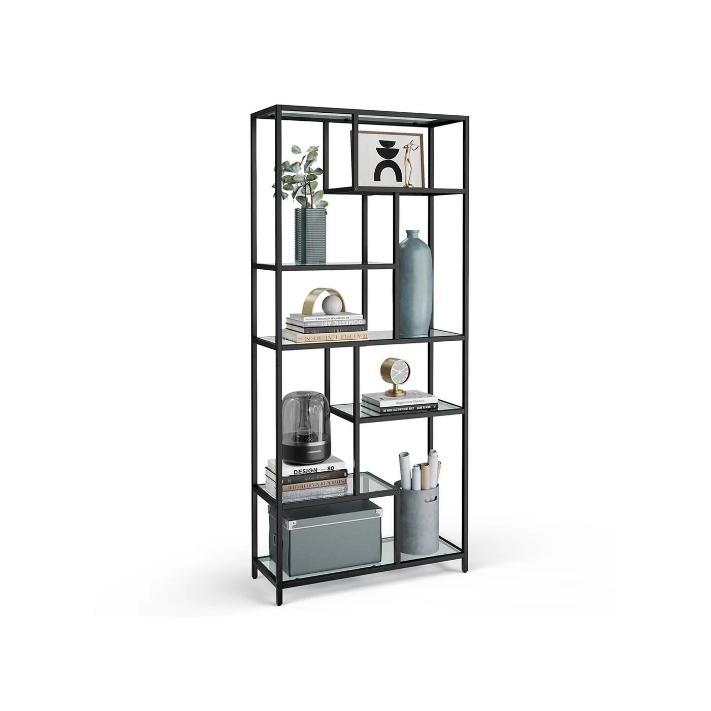 Libreria Scaffale Verticale Porta Piante in Vetro Temperato Studio Soggiorno - Image 2
