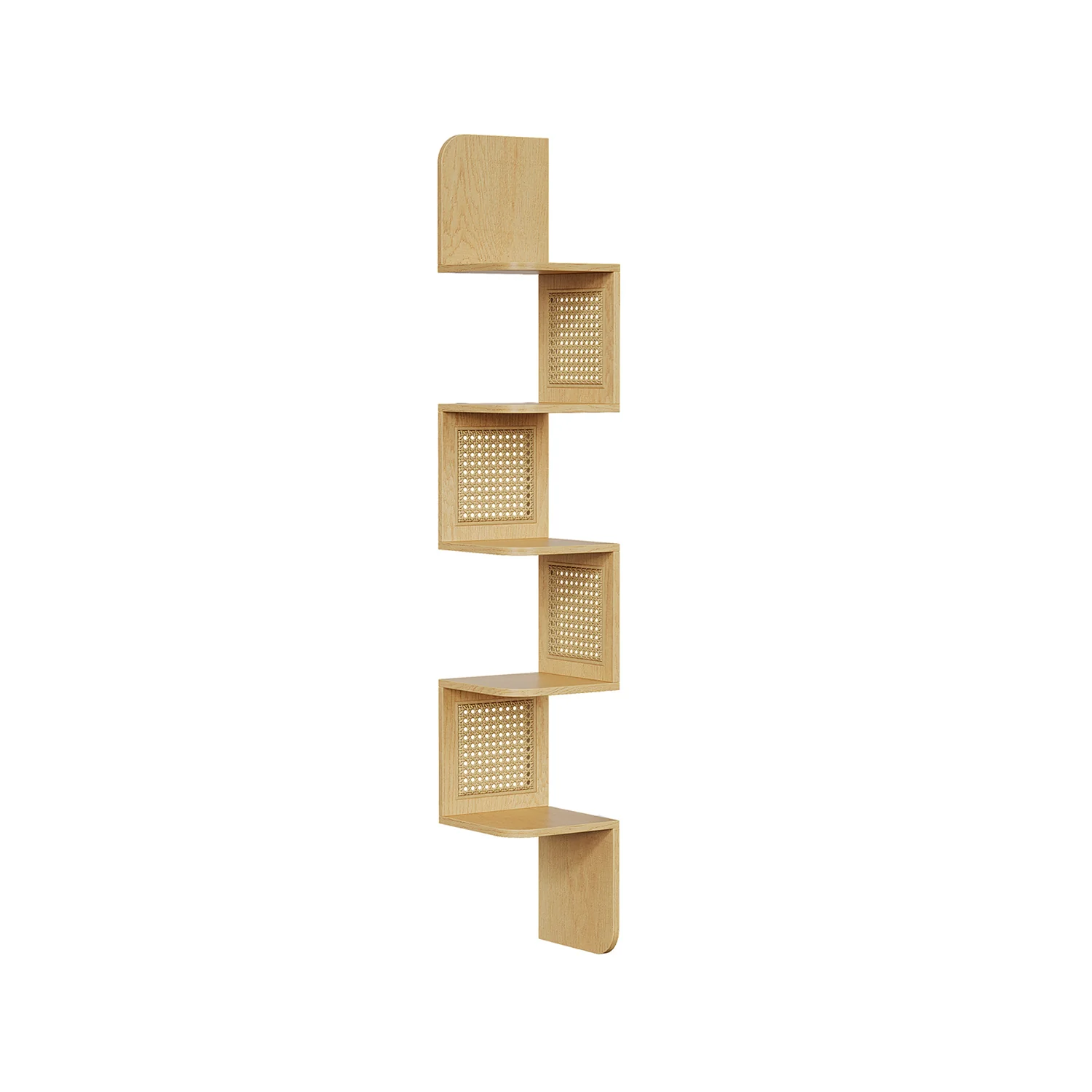 Libreria Mensola Angolare da Muro a Zigzag Lati in Rattan PVC
