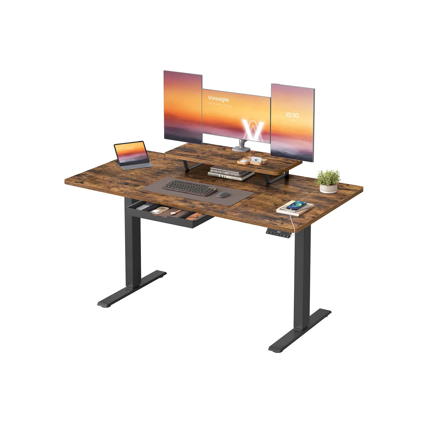 Scrivania elettrica regolabile con supporto monitor e USB