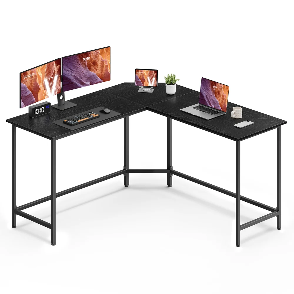 Scrivania per Computer a Forma L Greige e Nero - Image 2