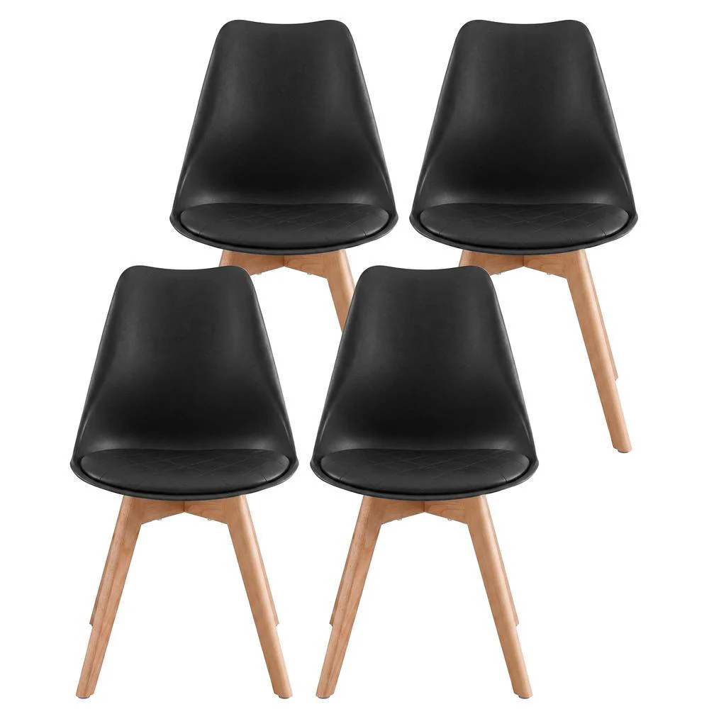 Sedie da Pranzo in Ecopelle con Cuscino Imbottito e Gambe in Legno - Image 2